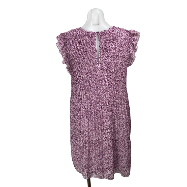 Aritzia Wilfred Purple Floral Ruffle Sleeve Pleated Plisse A Line Mini Dress M