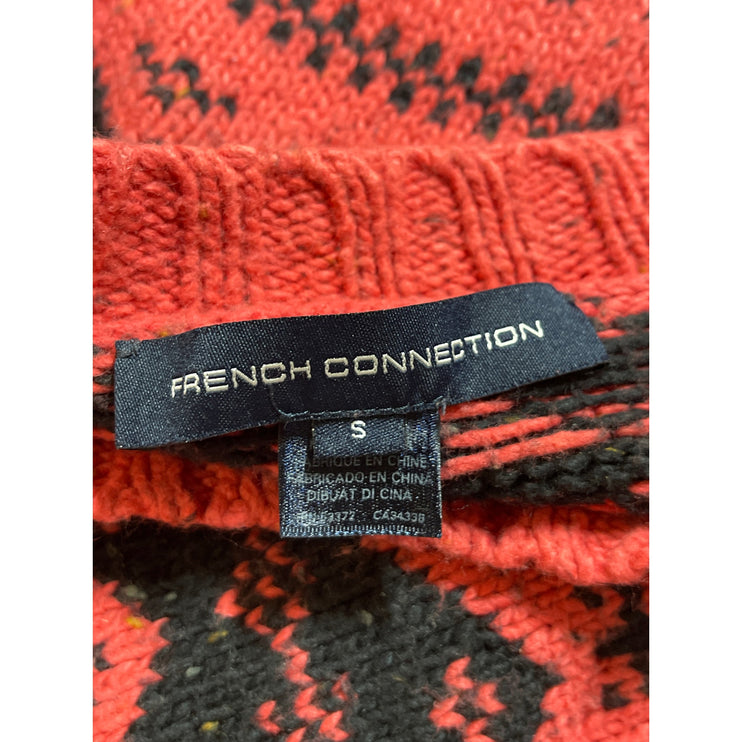 French Connection Womens Red Black Fair Isle Knit Long Sleeve Sweater Top Size S