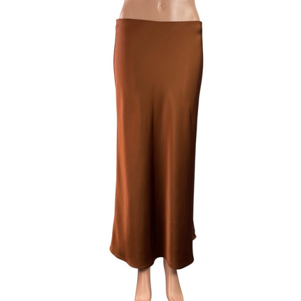 Zara Women's Brown Silky Satin Mid Waist Maxi Straight A-Line Slip Skirt Size 26