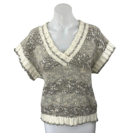 CG Career Guild Womens Gray Tan Wool Knit Short Sleeve V-Neck Sweater Vest Top L