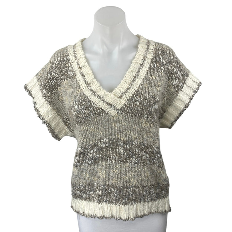 CG Career Guild Womens Gray Tan Wool Knit Short Sleeve V-Neck Sweater Vest Top L