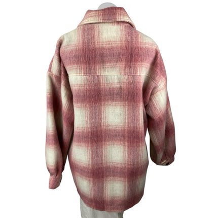 Forever 21 Pink Faux Fur Plaid Button Down Long Sleeve Oversized Coat Jacket L