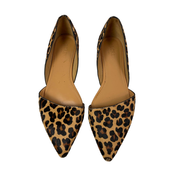 J.Crew Zoe Women's Leopard Print Calf Hair Open Side Pointed Toe d'Orsay Flats 9