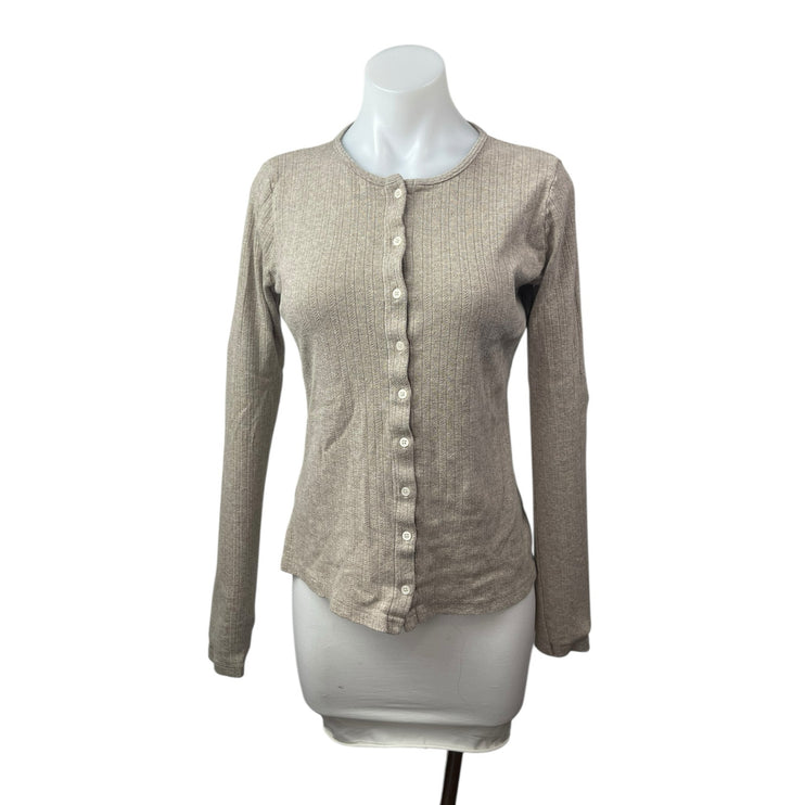 Brandy Melville Beige Crew Neck Long Sleeve Button Down Cardigan Sweater Top M/L