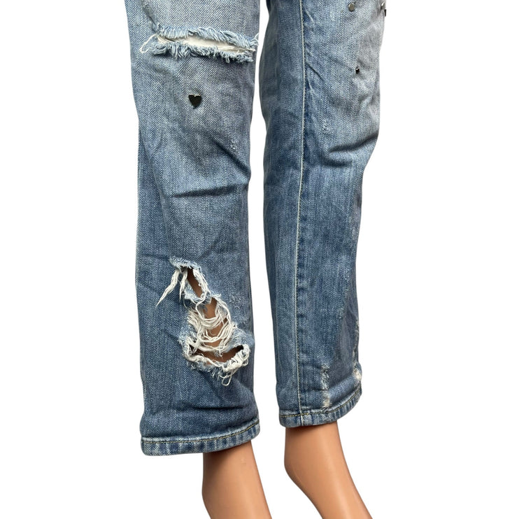 Blank NYC Women's Blue Studded Distressed Straight Leg Girlfriend Denim Jeans 27