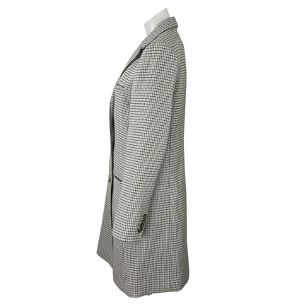 Club Monaco Womens Gray Plaid Check Pocket Notch Lapel Midi Trench Coat Jacket S