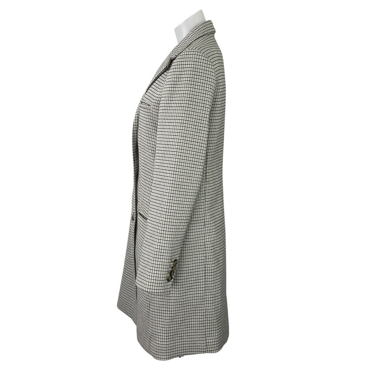 Club Monaco Womens Gray Plaid Check Pocket Notch Lapel Midi Trench Coat Jacket S