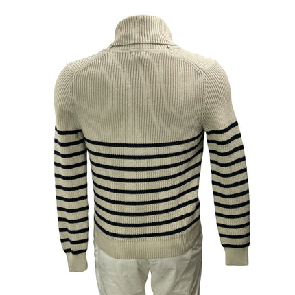 346 Brooks Brothers Men's Beige Striped Ribbed Knit Collar Sweater Top Size S