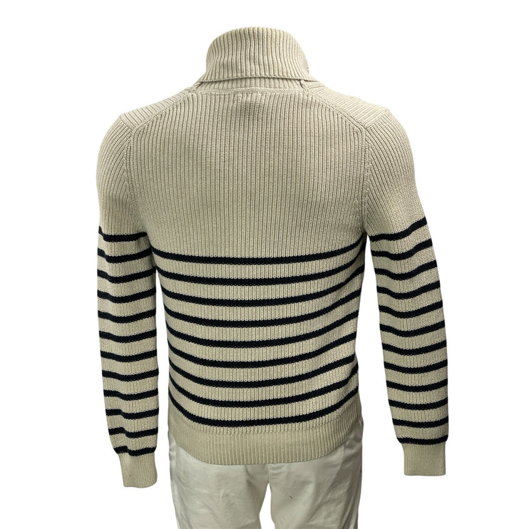 346 Brooks Brothers Men's Beige Striped Ribbed Knit Collar Sweater Top Size S