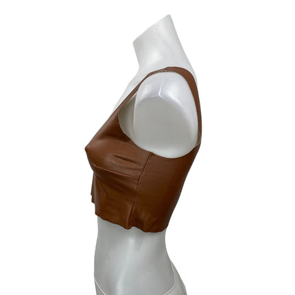 Commando Women's Brown Faux Leather Vegan Sleeveless Square Neck Crop Top Size S