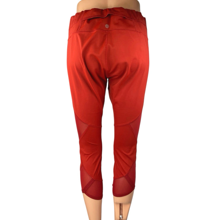 Athleta Aura Sonar Red Mid Rise Skinny Activewear Crop Tight Leggings Pants Sz L