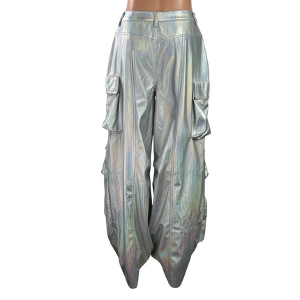 AFRM Women's Silver Metallic High Rise Bloomer Wide Leg Baggy Cargo Pants 26