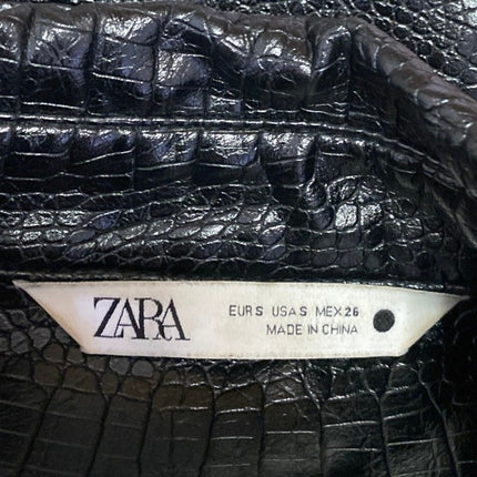 Zara Women's Black Faux Croc Leather Long Sleeve Button Up Coat Jacket Top Sz S
