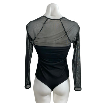 Abercrombie & Fitch Black Sweetheart Neck Mesh Sheer Long Sleeve Bodysuit Top M