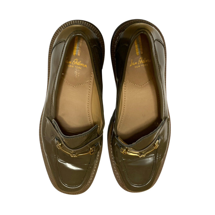 Sam Edelman Laurs Women's Green Leather Round Toe Slip On Loafers Shoes Size 10