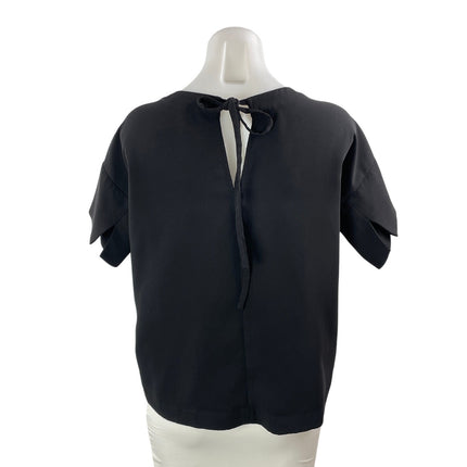 Madewell Crepe Premium Bow Back Black Short Sleeve T Shirt Blouse Top Size XXS