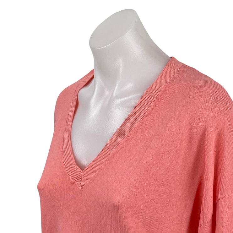 Zara Women's Coral Long Sleeve V Neck Knit Loose Sweatshirt Sweater Top Size S