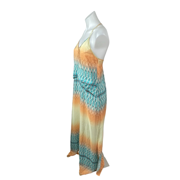 Charlie Jade 100% Silk Women's Ombre Geometric Sleeveless Maxi Cami Tank Dress S