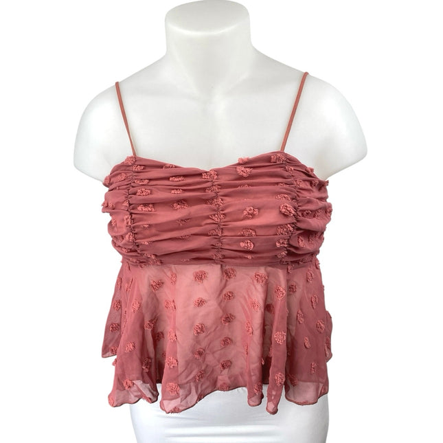 Shein Pink Sleeveless Ruched Embellished Cami Camisole Tank Babydoll Crop Top 12
