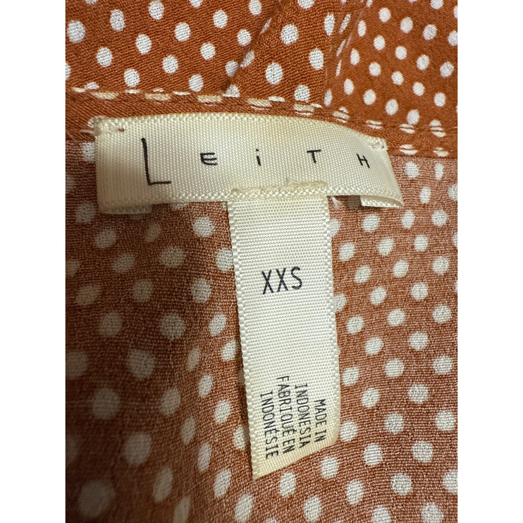 Leith Women's Brown Polka Dot Button V-neck Short Sleeve Cropped Blouse Top XXS