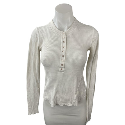 Free People Intimately Women's White Waffle Knit Long Sleeve Henley T Shrt Top S