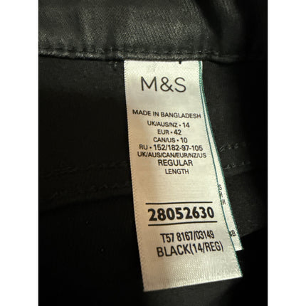 Marks & Spencer Black Coated Faux Leather High Waist Skinny Trousers Pants Sz 14