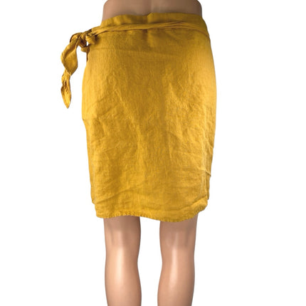 Zara Yellow Linen Tie Waist Lightweight Mini Straight Pencil Wrap Skirt Size L