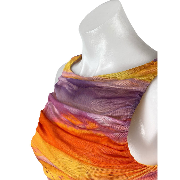 Cider Women's Multicolor Striped Ruched Sleeveless Tank Cami Blouse Top Size S