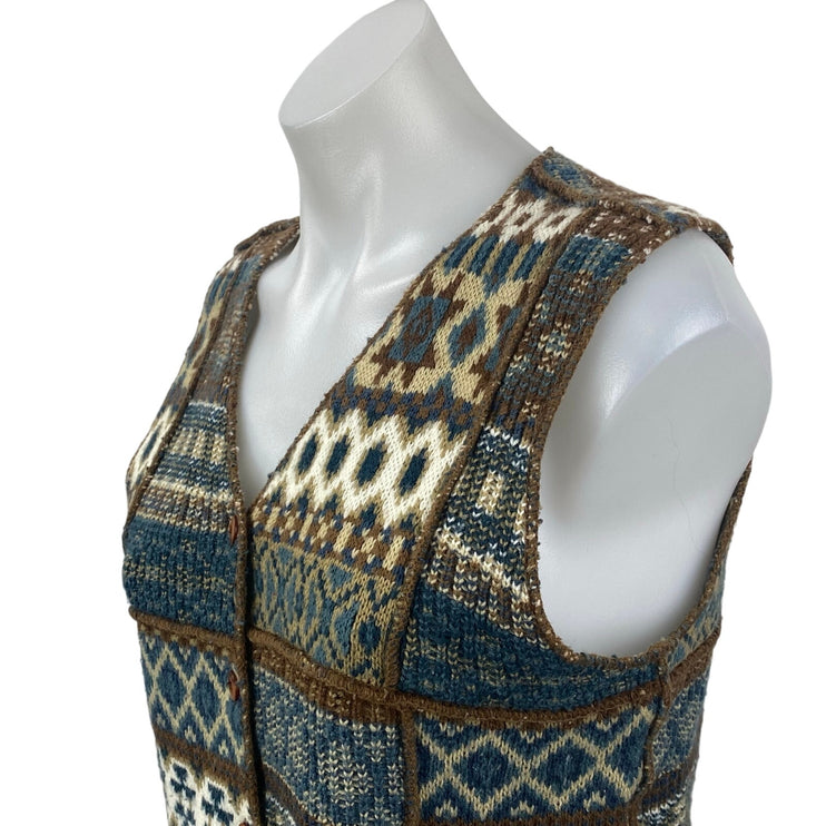 New York Style Multicolor Knit Argyle Geometric Sleeveless Sweater Vest Top Sz M