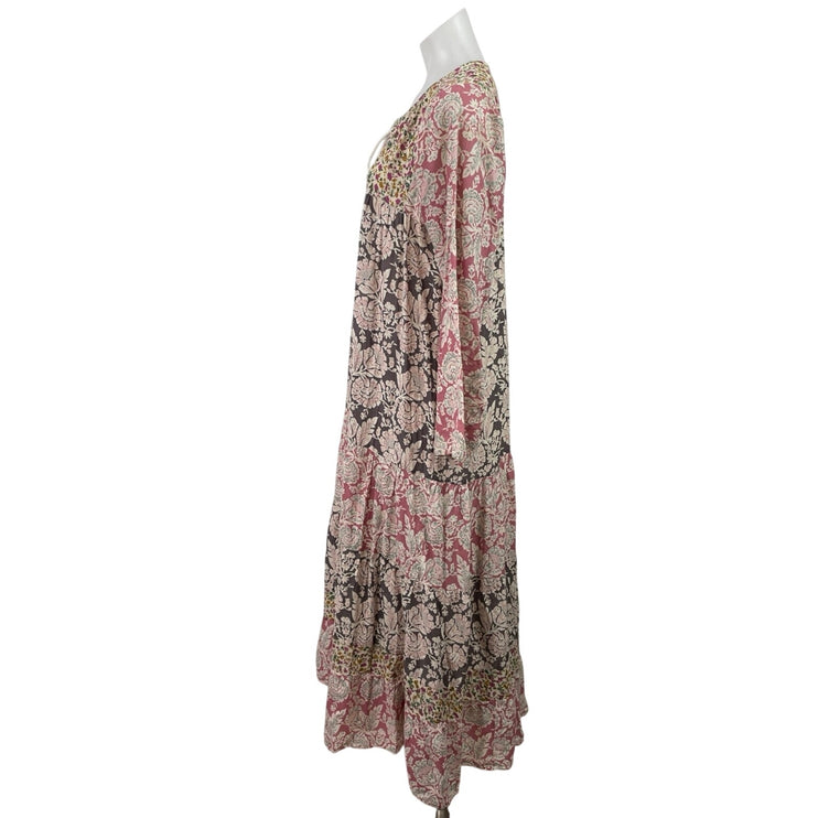 Zara Women's Multicolor Floral Keyhole Long Sleeve Maxi Flared A-Line Dress Sz S