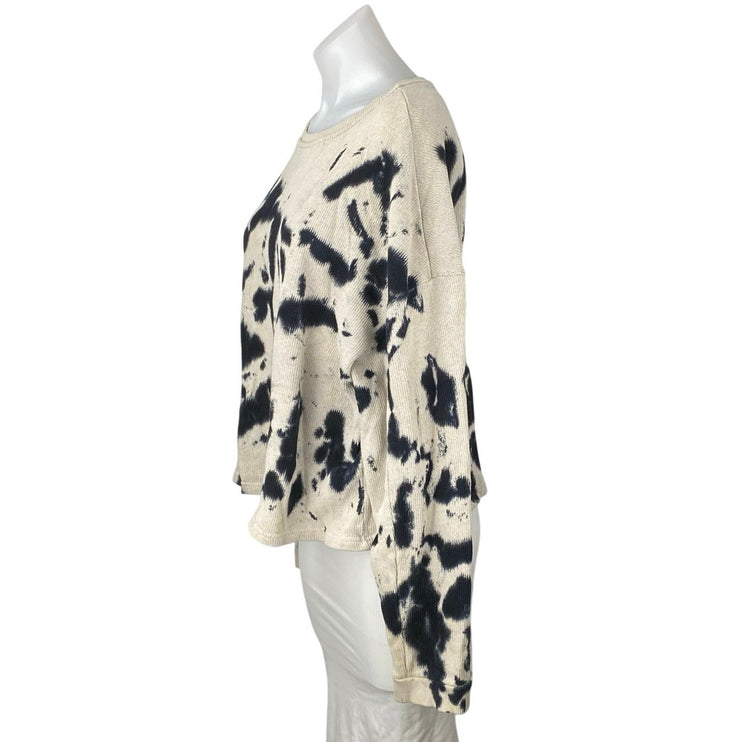 Zara Women's Cream Black Tie Dye Crewneck Long Sleeve Sweatshirt Sweater Top S