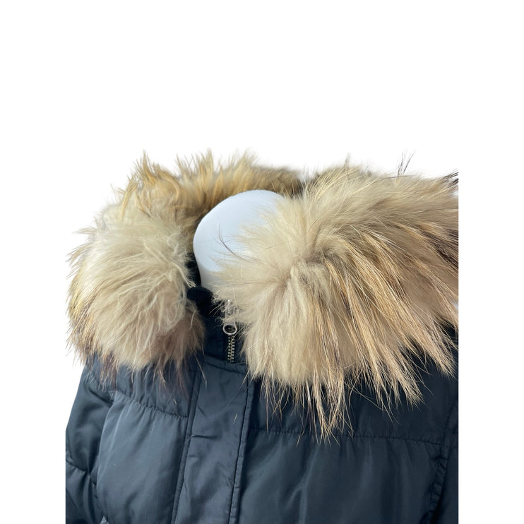 Theory Faux Fur Quilted Long Sleeve Hooded Winter Down Puffer Coat Jacket Size S