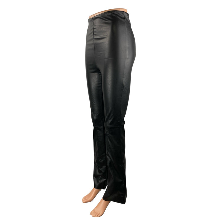 Bagatelle Women's Black Faux Leather Vegan Flared Bootcut Leggings Pants Size XS