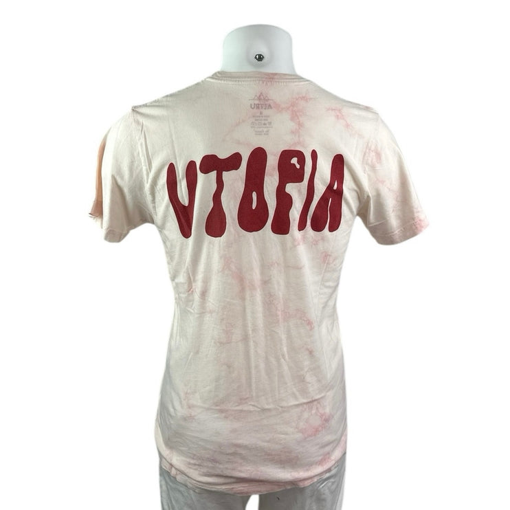 Altru Men's White Red Utopia Tie Dye Short Sleeve Graphic T Shirt Tee Top Size M