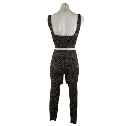 Spanx Multicolor Leopard Yoga Crop Top Athletic Leggings Pants 2 Piece Set XS