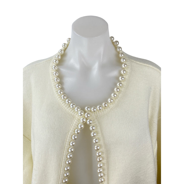Commense Cream White Pearl Open Front Long Sleeve Knit Cardigan Sweater Top Sz L