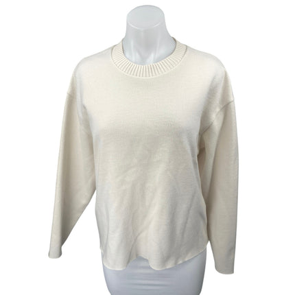 Zara Women's Cream White Knit Long Sleeve Crew Neck Sweatshirt Sweater Top Sz L