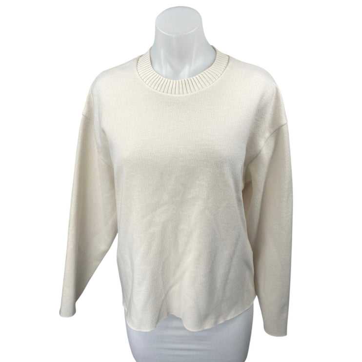 Zara Women's Cream White Knit Long Sleeve Crew Neck Sweatshirt Sweater Top Sz L