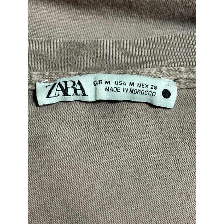 Zara Women's Tan Beige Sleeveless Crew Neck Boxy Muscle Tee Tank Top Size M