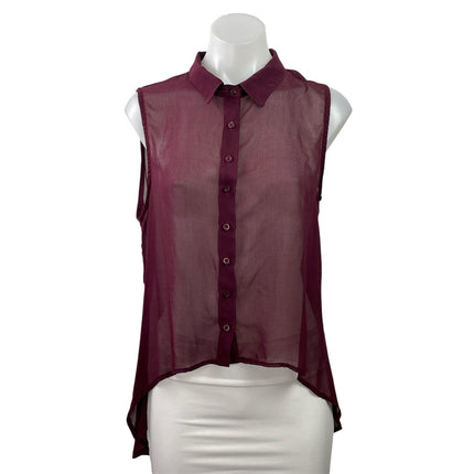 Brandy Melville Women's Red Sleevelss Hi-Low Button Down Sheer Tank Blouse Top S