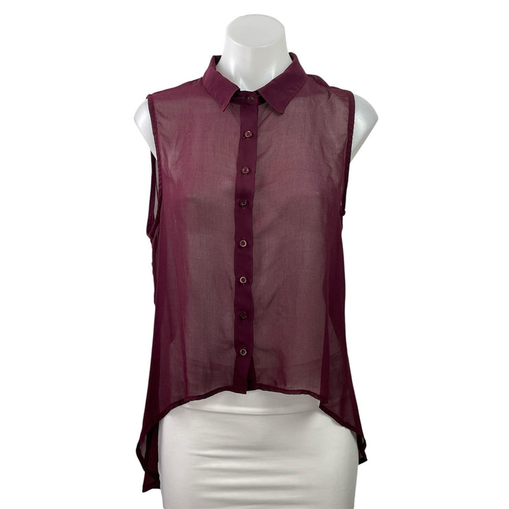 Brandy Melville Women's Red Sleevelss Hi-Low Button Down Sheer Tank Blouse Top S
