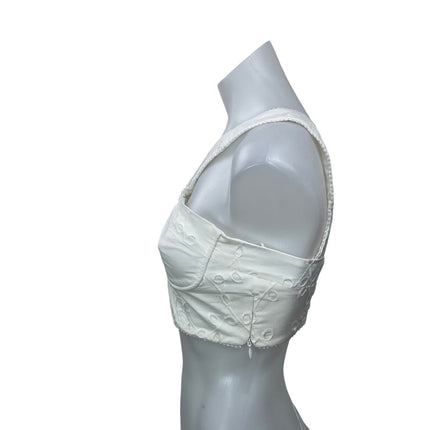 Zara Women's White Embroidered Bustier Cutout Smocked Sleeveless Crop Top Size S