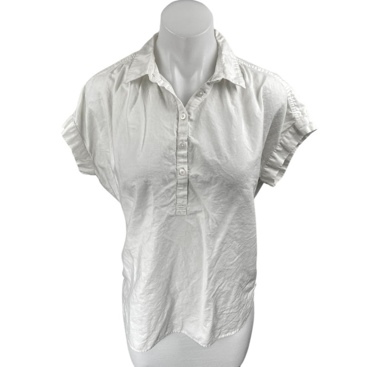 Madewell Women's White Short Sleeve Collar Button Front Shirt Blouse Top Size XS