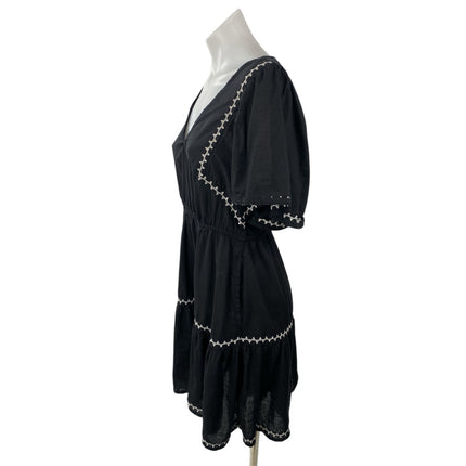 Old Navy Black White Embroidered Trim Short Sleeve V Neck A Line Mini Dress M