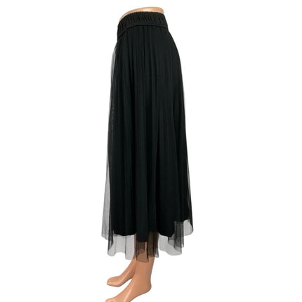 Women's Black High Waist Pull On Mesh Pleated Evening A Line Midi Skirt Size S