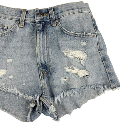 Zara Blue Denim Light Wash Distressed Frayed Raw Hem Cut-Off Jean Shorts Size 00