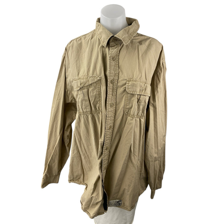 Old Navy Women's Brown Tan Collared Long Sleeve Oversized Pockets Shirt Top XL