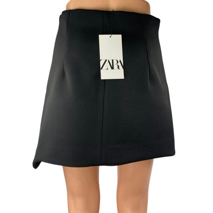 NEW Zara Women's Black Asymmetric High Waist Zipper Mini A-Line Skirt Size S