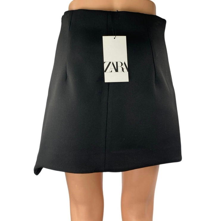 NEW Zara Women's Black Asymmetric High Waist Zipper Mini A-Line Skirt Size S