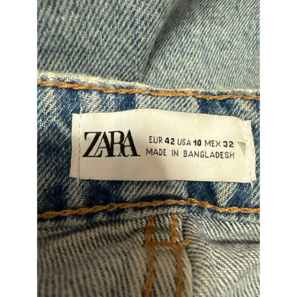 Zara Women's Blue Distressed High Waisted Straight Crop Denim Jeans Size 10